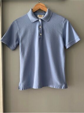 VTG Talbots Polo Shirt Women’s Light Blue Short Sleeve Cotton Pique Classic Top